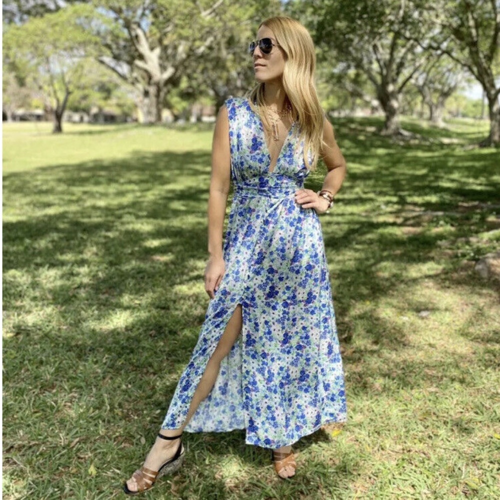 Zara NWT Floral Open Front Maxi Padded Shoulder Sleeveless Dress Medium